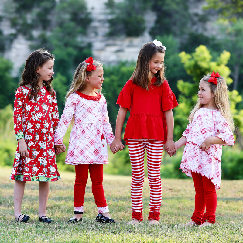 AnnLoren Little & Big Girls 3/4 Angel Sleeve Red Cotton Knit Ruffle Shirt-9