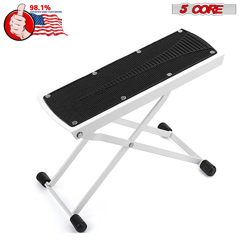 5 Core Guitar Footstool White| Adjustable Guitar Foot Rest| Solid Iron Guitar Foot Stand with 6-Level Height| Sturdy and Durable Guitar Leg Rest Step- GFS WH-7