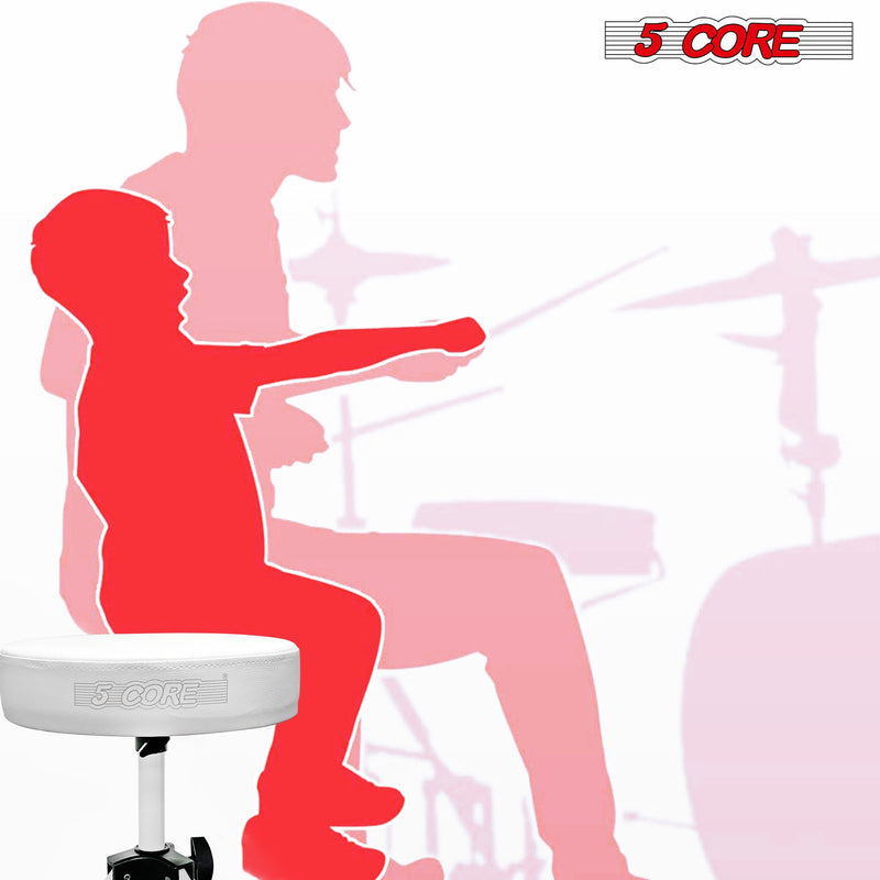5 Core Drum Throne Height Adjustable guitar stool Thick Padded Memory Foam DJ Chair Seat with Anti Slip Feet Multipurpose Musician Chair for Adults and Kids Drummer Cello Guitar Player -DS 01 WH-3