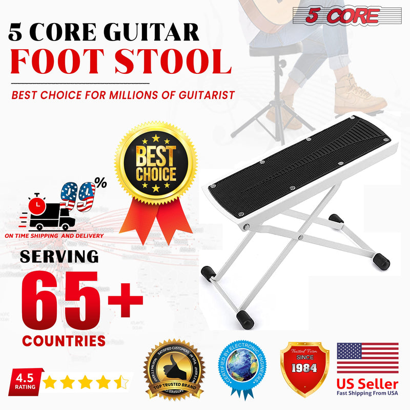 5 Core Guitar Footstool White| Adjustable Guitar Foot Rest| Solid Iron Guitar Foot Stand with 6-Level Height| Sturdy and Durable Guitar Leg Rest Step- GFS WH-8