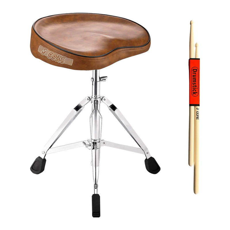 5 Core Drum Throne Thick Padded Comfortable Guitar Stool with Memory Foam Adjustable Padded Keyboard Chair Metal Piano Stool Premium Musician Chair Brown - DS CH BR SDL-0
