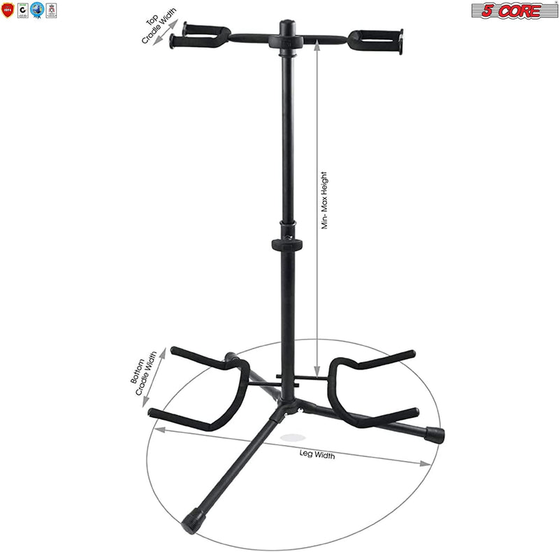 5 Core Guitar Stand Multi Guitar Stands Floor Metal Acoustic Bass Electric Guitar Stand With Soft Padding And Neck Rest Holds 2 Guitars -GSH 2N1-3