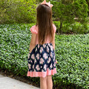 Girls Pink & Blue Floral Bouquet Short Sleeve ruffle Party Dress-5