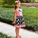 Girls Pink & Blue Floral Bouquet Short Sleeve ruffle Party Dress-4