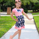Girls Pink & Blue Floral Bouquet Short Sleeve ruffle Party Dress-3
