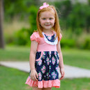 Girls Pink & Blue Floral Bouquet Short Sleeve ruffle Party Dress-2