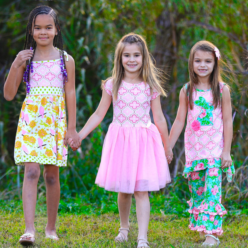 AnnLoren Girls Dress Pink Tulle & Pink Arabesque Easter Party Dress-4