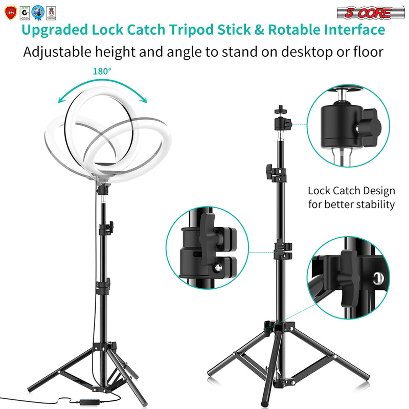 5Core Selfie LED Ring Light 10" with Tripod Stand for YouTube/Tiktok Video Recording RL 10-5