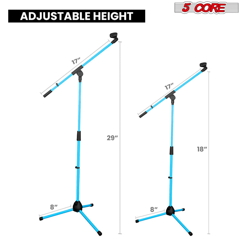 5 Core Mic Stand Sky Blue 1 Piece Collapsible Height Adjustable Up to 6ft Metal Microphone Tripod Stand w Boom Arm Para Microfono for Singing Karaoke Speech Stage Recording - MS 080 SKY BLU-4