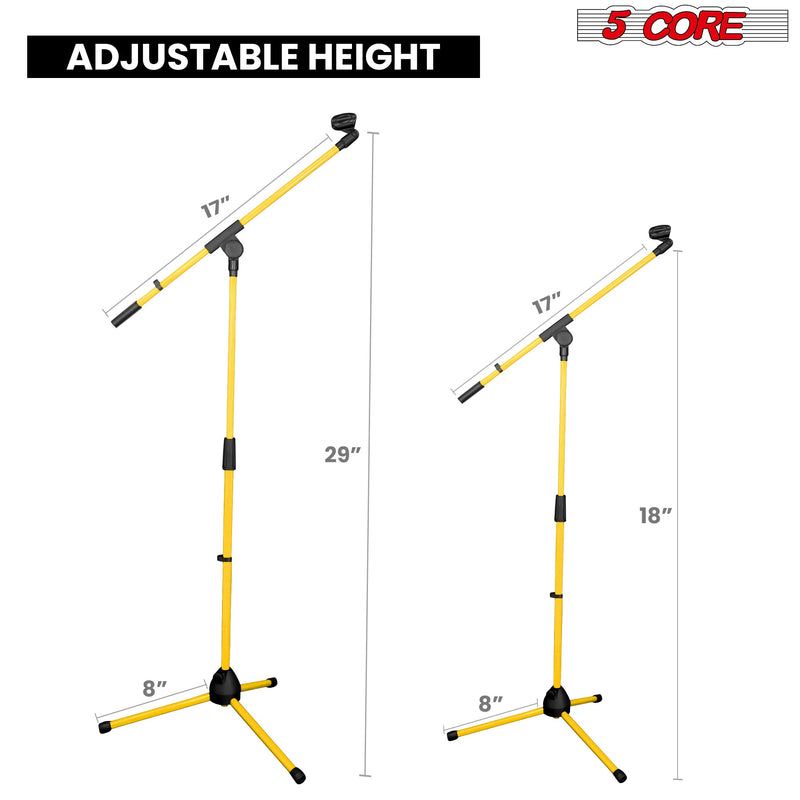 5 Core Mic Stand Yellow 1 Piece Collapsible Height Adjustable Up to 6ft Metal Microphone Tripod Stand w Boom Arm Para Microfono for Singing Karaoke Speech Stage Recording - MS 080 YLW-2