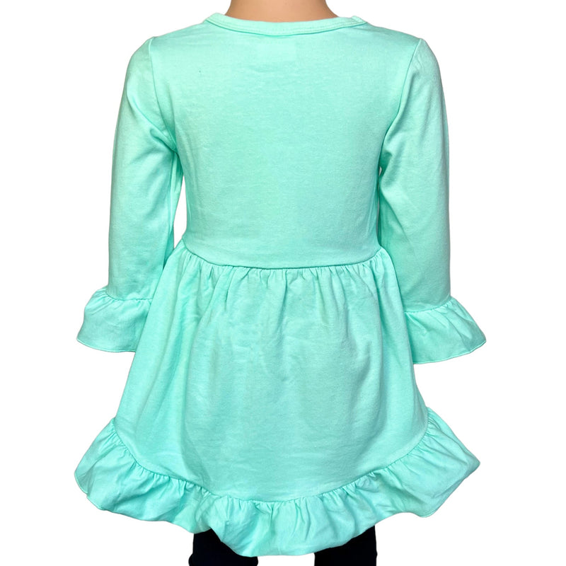 Girls Turquoise Cotton Knit Ruffle High Low Shirt 3/4 Sleeve-2