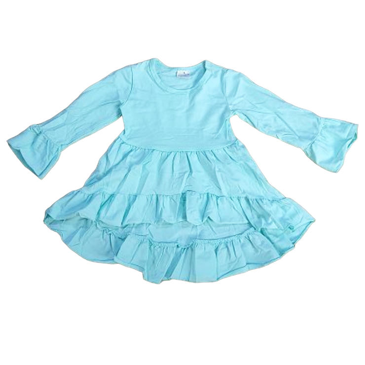 Girls Turquoise Cotton Knit Ruffle High Low Shirt 3/4 Sleeve-3