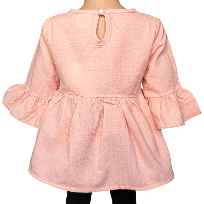 Girls Pink Cotton Ruffle Shirt 3/4 Sleeve Spring Seperates-1