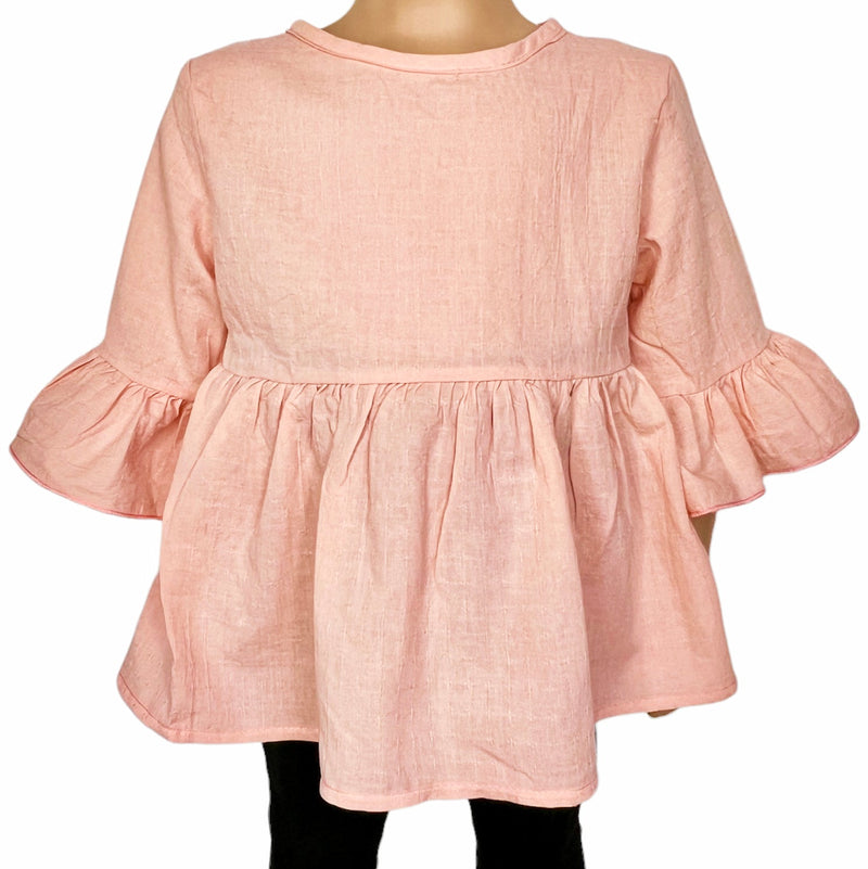 Girls Pink Cotton Ruffle Shirt 3/4 Sleeve Spring Seperates-0