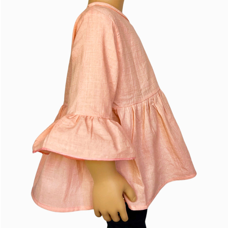Girls Pink Cotton Ruffle Shirt 3/4 Sleeve Spring Seperates-2