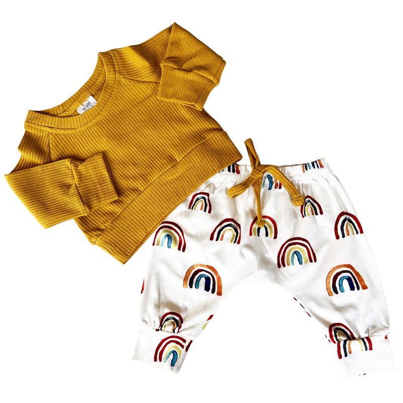 Unisex Rainbow Joggers and Mustard Shirt Baby/Toddler-4