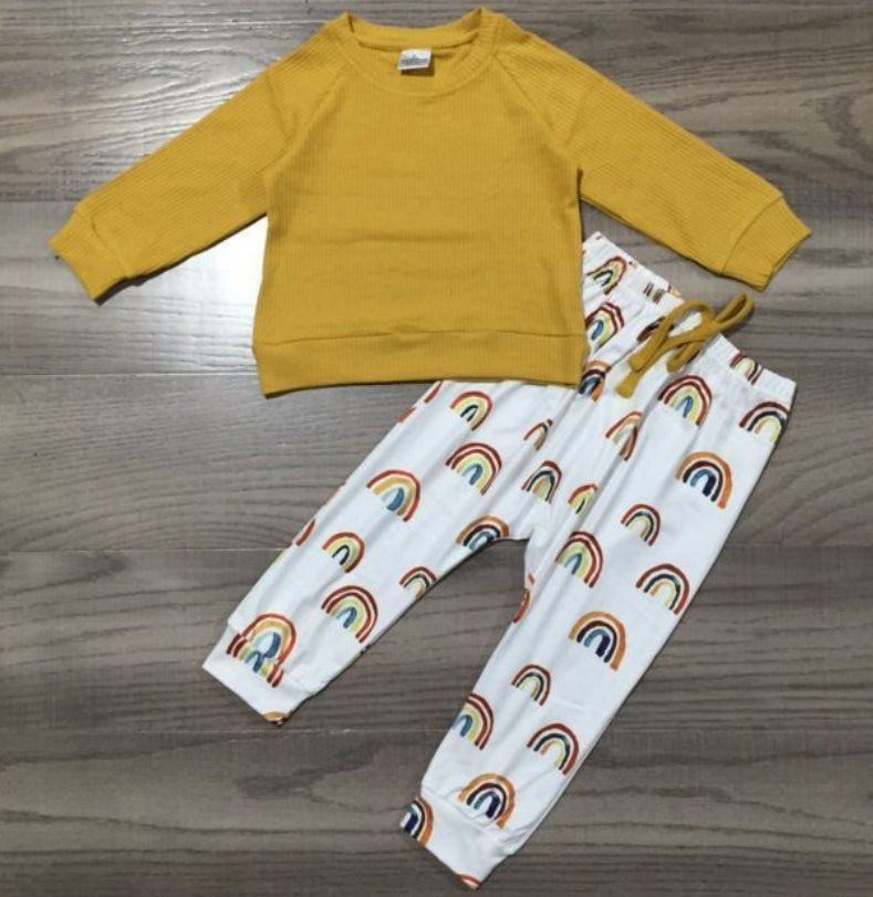 Unisex Rainbow Joggers and Mustard Shirt Baby/Toddler-5