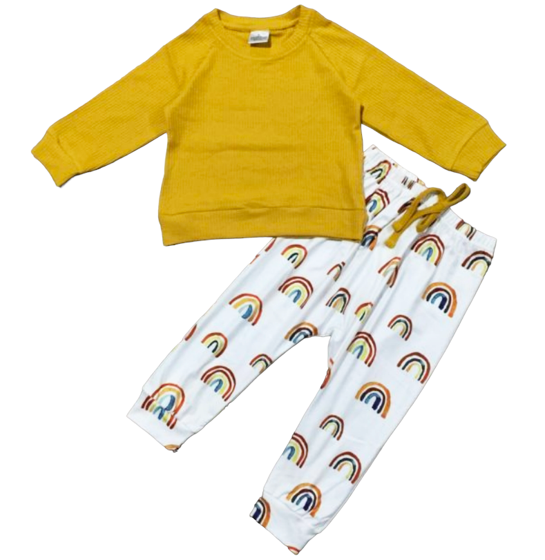 Unisex Rainbow Joggers and Mustard Shirt Baby/Toddler-3