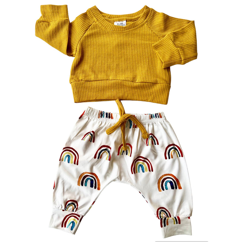 Unisex Rainbow Joggers and Mustard Shirt Baby/Toddler-2