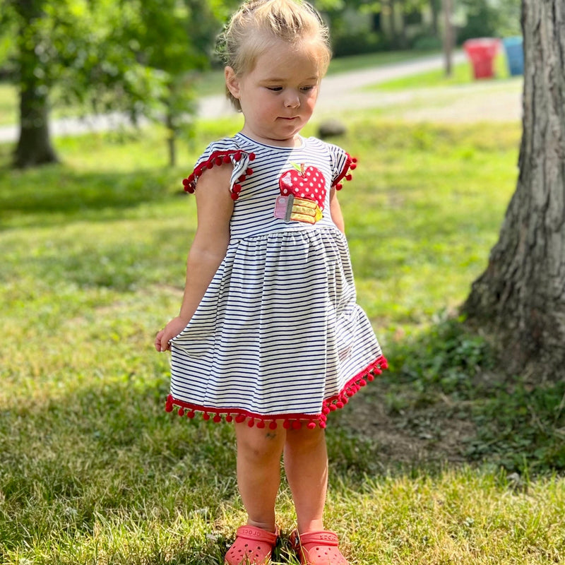 Girls Back to School Dress with Apple and Pencil applique-6