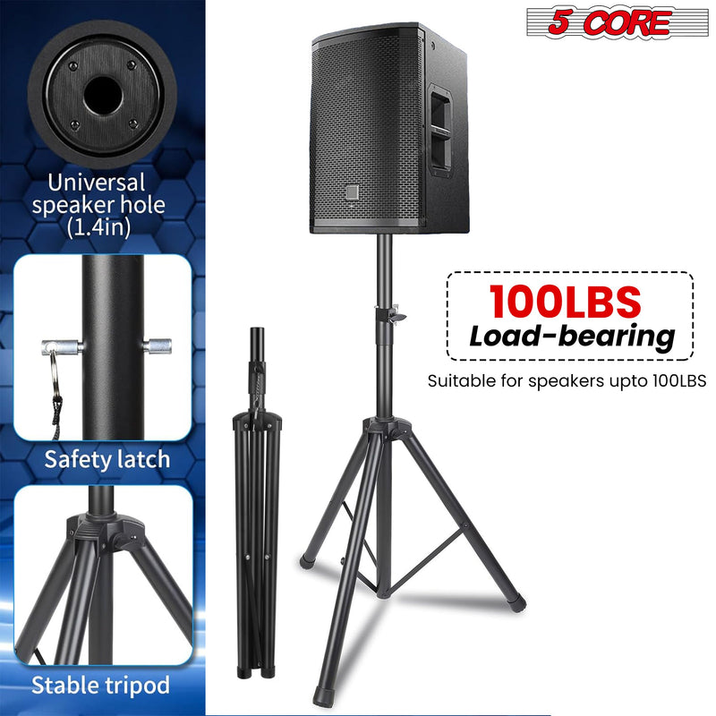 5 Core Speakers Stands 1 Piece Black Heavy Duty Height Adjustable Tripod PA Monitor Holder for Large Speakers DJ Stand Para Bocinas -SS HD 1PK BLK WOB-8
