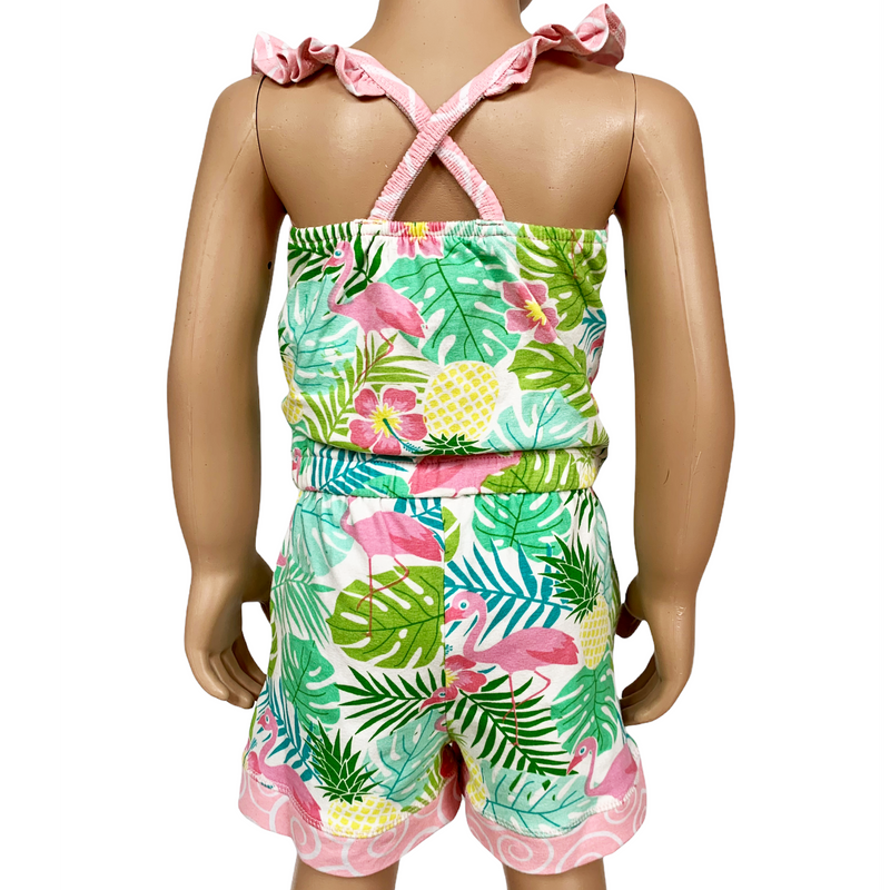 AnnLoren Little & Big Girls Pink Flamingo Palm Tree Kids Shorts Jumpsuit-1