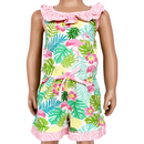 AnnLoren Little & Big Girls Pink Flamingo Palm Tree Kids Shorts Jumpsuit-0