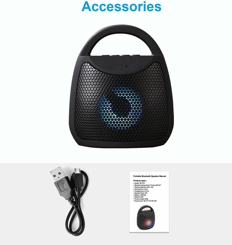 5 Core 4" Portable Bluetooth Speaker Outdoor Wireless Mini Speakers 40W with Loud Stereo and Booming Bass, Dual Pairing, USB, FM, TF Card, 10H Playtime, Water Resistant for Home Party Black BT-13B-4