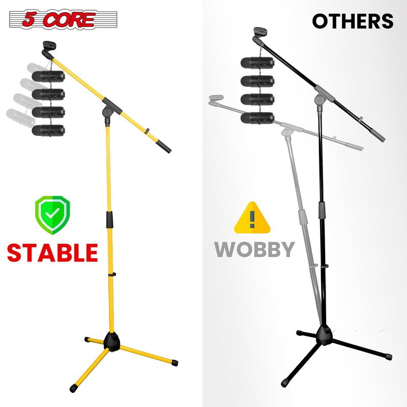 5 Core Mic Stand Yellow 1 Piece Collapsible Height Adjustable Up to 6ft Metal Microphone Tripod Stand w Boom Arm Para Microfono for Singing Karaoke Speech Stage Recording - MS 080 YLW-5