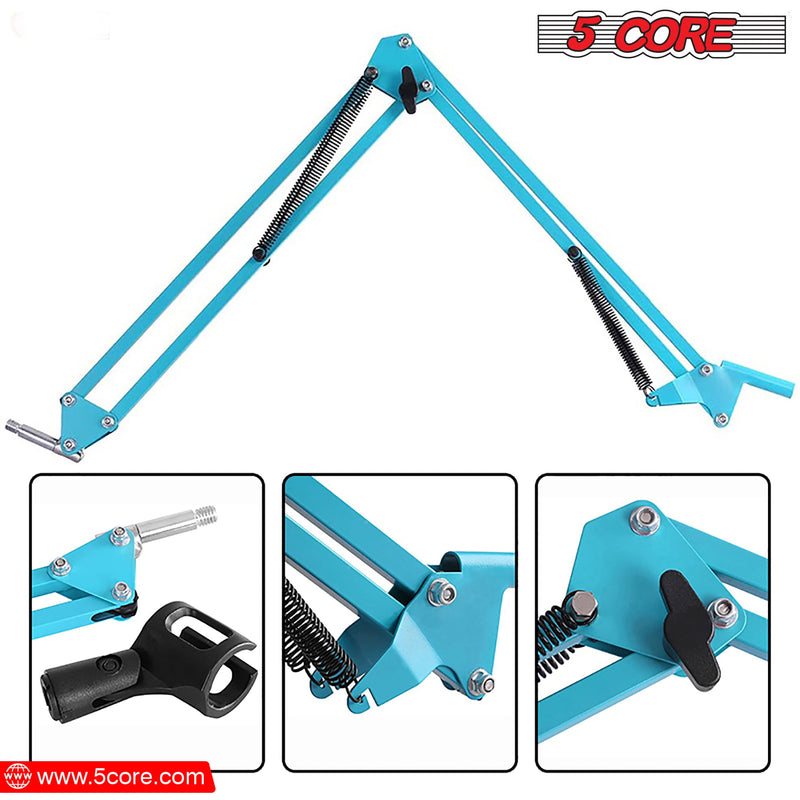 5 Core Microphone Arm Desk Mic Holder Stand Blue Adjustable Microphone Arm Desk Mount 360° Rotatable And Foldable Scissor Mounting -MS ARM BLU-1