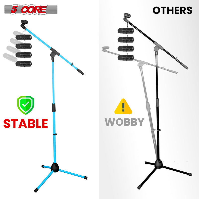 5 Core Mic Stand Sky Blue 1 Piece Collapsible Height Adjustable Up to 6ft Metal Microphone Tripod Stand w Boom Arm Para Microfono for Singing Karaoke Speech Stage Recording - MS 080 SKY BLU-5