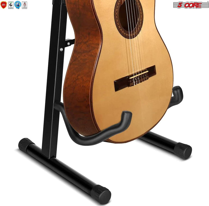 5 Core Guitar Stand Foldable A Frame Floor Adjustable Portable Metal Acoustic Guitar Holder Folding Guitar Rest w Cushioned Arms Padded back for Stage & Home for Electrical Classical Bass Ukulele -GSS-8