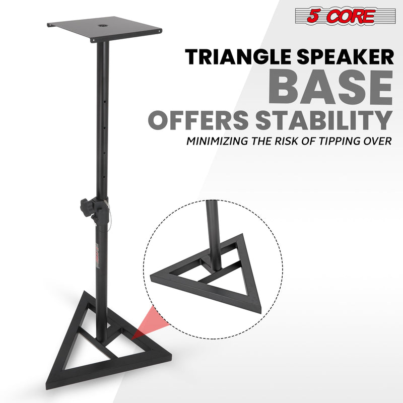 5 Core Speaker Stand Pair Heavy Duty Three Point Triangle Base Telescoping Height Adjustable 35 to 55 Inches Studio Monitor Stands Universal Bookshelf PA DJ Speakers Holder -SS BOOM TRI BASE 2PK-5