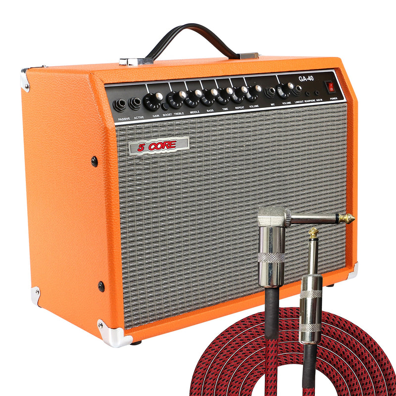 5 Core Guitar Amplifier Mini Bass Electric Guitar Amp 40W Portable Acoustic  Guitar Amp w Aux Input Volume Bass Treble Control -GA 40 ORG-0