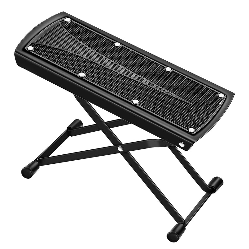 5 Core Guitar Footstool Stand Adjustable Guitar Foot Rest Solid Iron Guitar Foot Stand with 6 Level Height Sturdy and Durable Guitar Leg Rest -GFS BLK-0