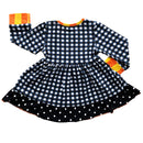 AnnLoren Girls Autumn Black and White Gingham Dress & Leggings Outfit-2