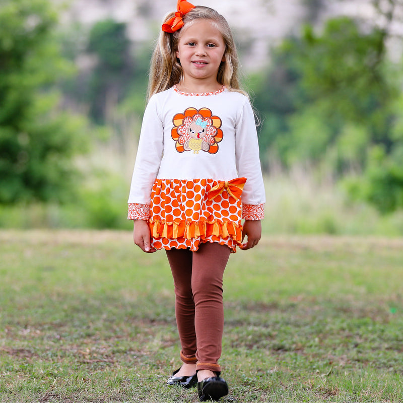 AnnLoren Big Little Girls Autumn Turkey Tunic & Leggings Holiday Thanksgiving Clothes-2