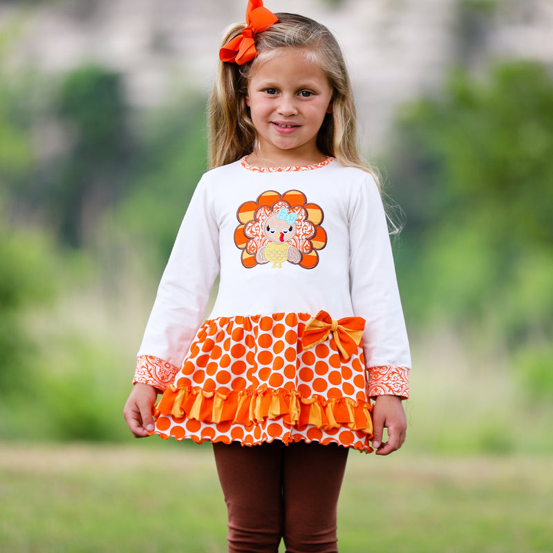 AnnLoren Big Little Girls Autumn Turkey Tunic & Leggings Holiday Thanksgiving Clothes-1