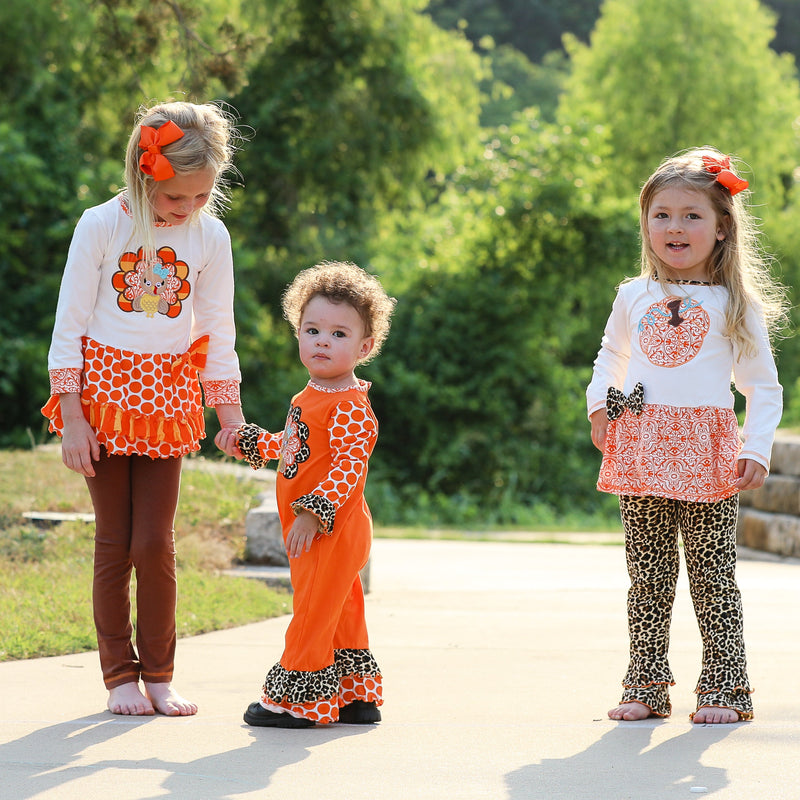 AnnLoren Girls Autumn Orange Pumpkin Leopard Tunic Thanksgiving Outfit-7