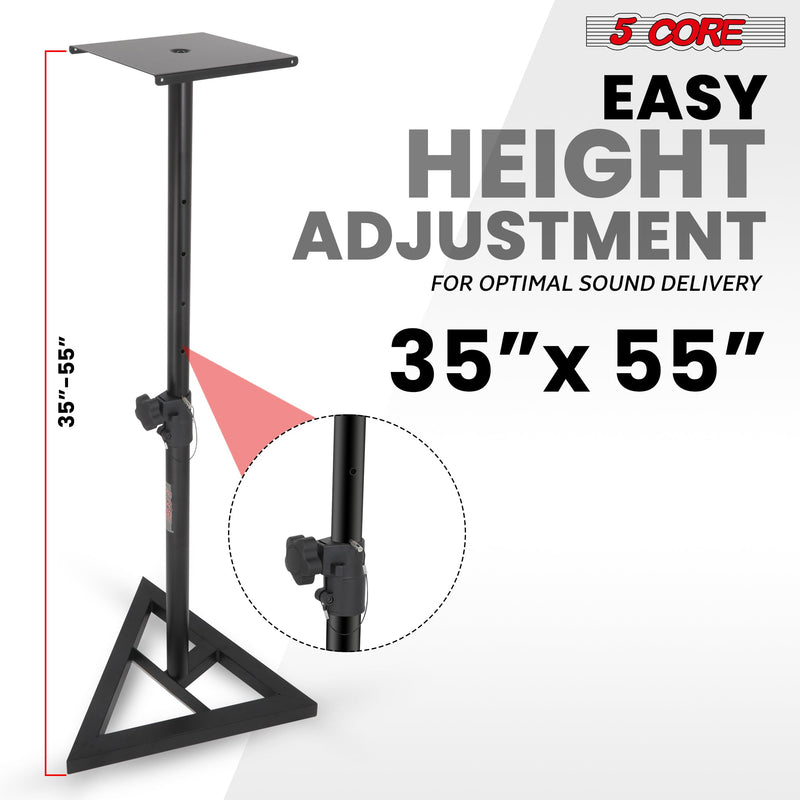 5 Core Speaker Stand Pair Heavy Duty Three Point Triangle Base Telescoping Height Adjustable 35 to 55 Inches Studio Monitor Stands Universal Bookshelf PA DJ Speakers Holder -SS BOOM TRI BASE 2PK-6