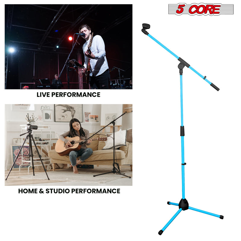 5 Core Mic Stand Sky Blue 1 Piece Collapsible Height Adjustable Up to 6ft Metal Microphone Tripod Stand w Boom Arm Para Microfono for Singing Karaoke Speech Stage Recording - MS 080 SKY BLU-6