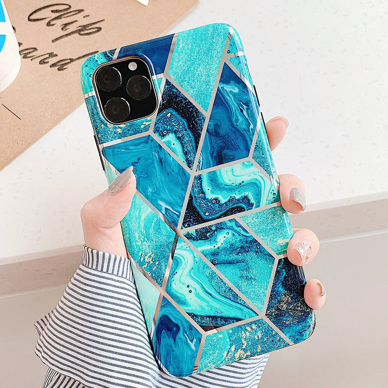 KP KOOL PRODUCTS New Marble Case Compatible with iPhone (12/12 Pro)/12 Pro Max, Geometric Marble Case Hard PC Bumper Protective & Shockproof Shell Cover (12 Pro Max, Blue)-6