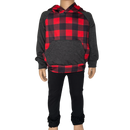 Unisex Red & Black Plaid Pullover Hoodie Jacket-3