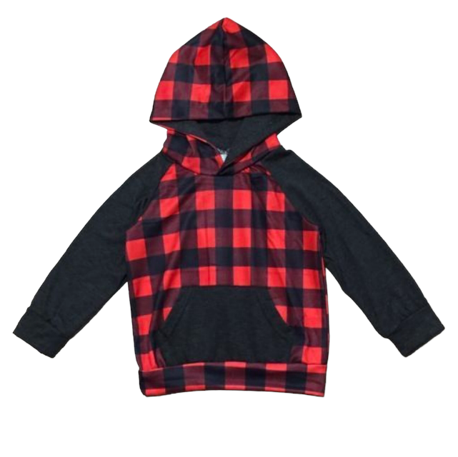Unisex Red & Black Plaid Pullover Hoodie Jacket-0