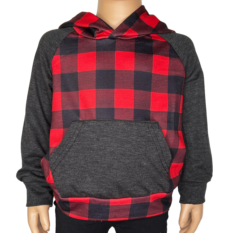 Unisex Red & Black Plaid Pullover Hoodie Jacket-1