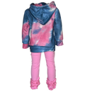 Girls Blue & Pink Pull over Tie Dye Hoodie Sweatshirt Jacket-4
