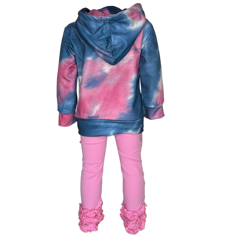 Girls Blue & Pink Pull over Tie Dye Hoodie Sweatshirt Jacket-4
