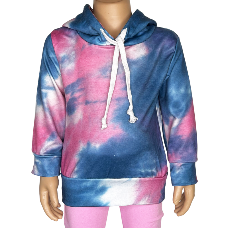 Girls Blue & Pink Pull over Tie Dye Hoodie Sweatshirt Jacket-0
