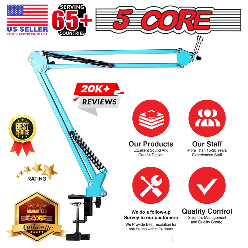 5 Core Microphone Arm Desk Mic Holder Stand Blue Adjustable Microphone Arm Desk Mount 360° Rotatable And Foldable Scissor Mounting -MS ARM BLU-9