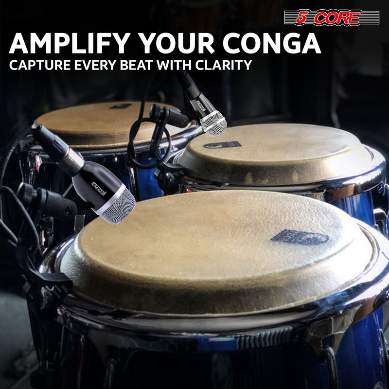 5 Core Conga Tom Snare Microphone Set Professional Cardioid Dynamic Instrument Mic Unidirectional Pickup for Close Miking - CONGO 2 BLK-8
